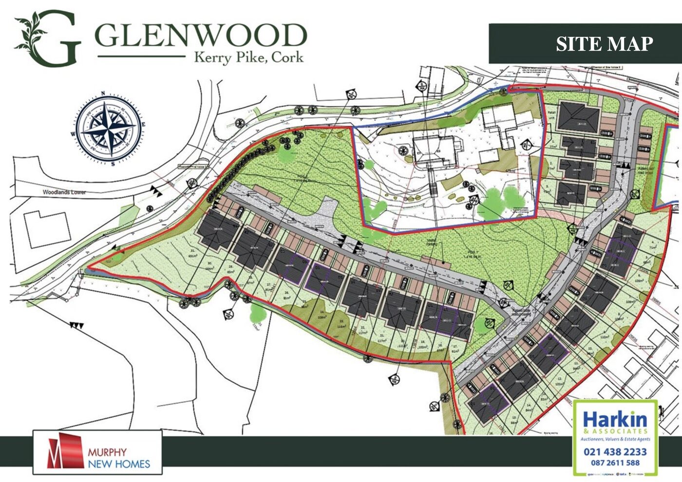 Site layout plan for Glenwood, Kerry Pike, showing house types and open space