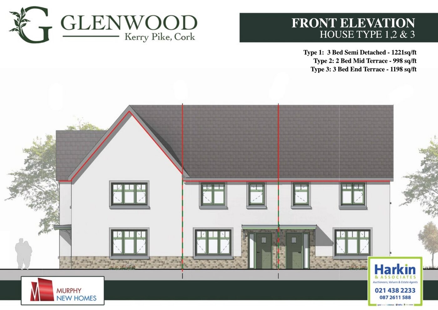 Front elevation — House Types 1, 2 & 3