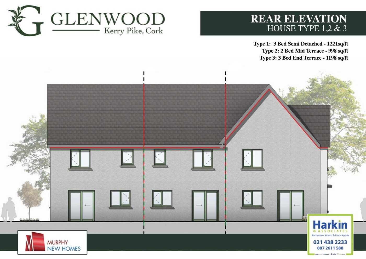 Rear elevation — House Types 1, 2 & 3